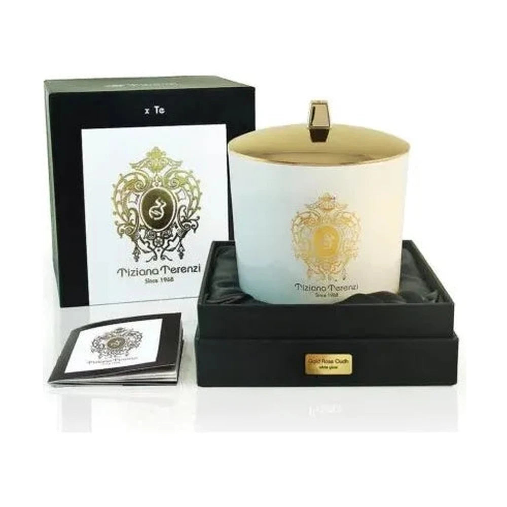 Gold Rose Oudh White Glass Candle