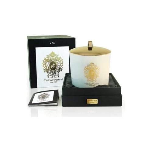 Gold Rose Oudh White Glass Candle